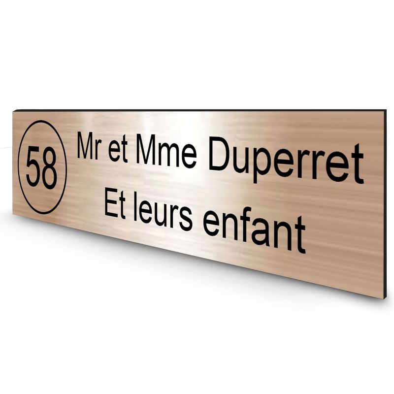 Étiquette Nom + Numéro personnalisable pour boîte aux lettres · 100x25x0,8 mm ·Cuivre lettres noires - 2 lignes Étiquette Nom + Numéro personnalisable pour boîte aux lettres · 100x25x0,8 mm ·Cuivre lettres noires - 2 lignes