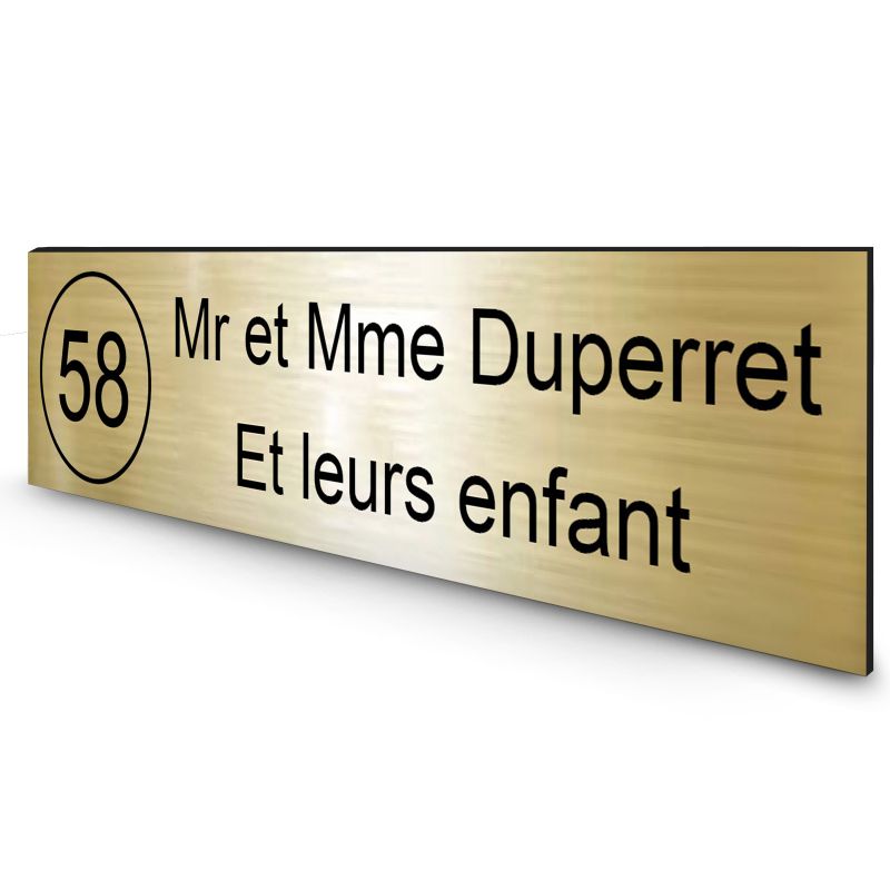 Étiquette Nom + Numéro personnalisable pour boîte aux lettres · 100x25x0,8 mm ·Or lettres noires - 2 lignes Étiquette Nom + Numéro personnalisable pour boîte aux lettres · 100x25x0,8 mm ·Or lettres noires - 2 lignes
