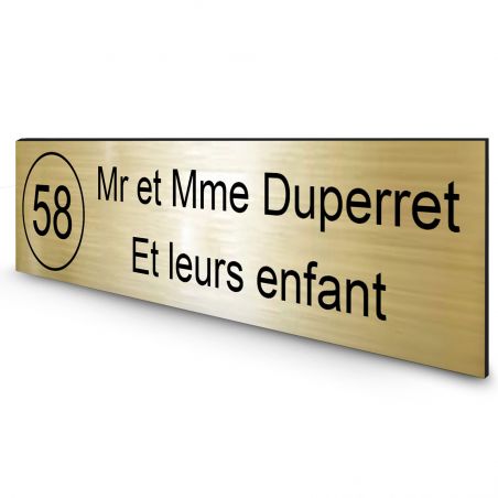 Étiquette Nom + Numéro personnalisable pour boîte aux lettres · 100x25x0,8 mm ·Or lettres noires - 2 lignes