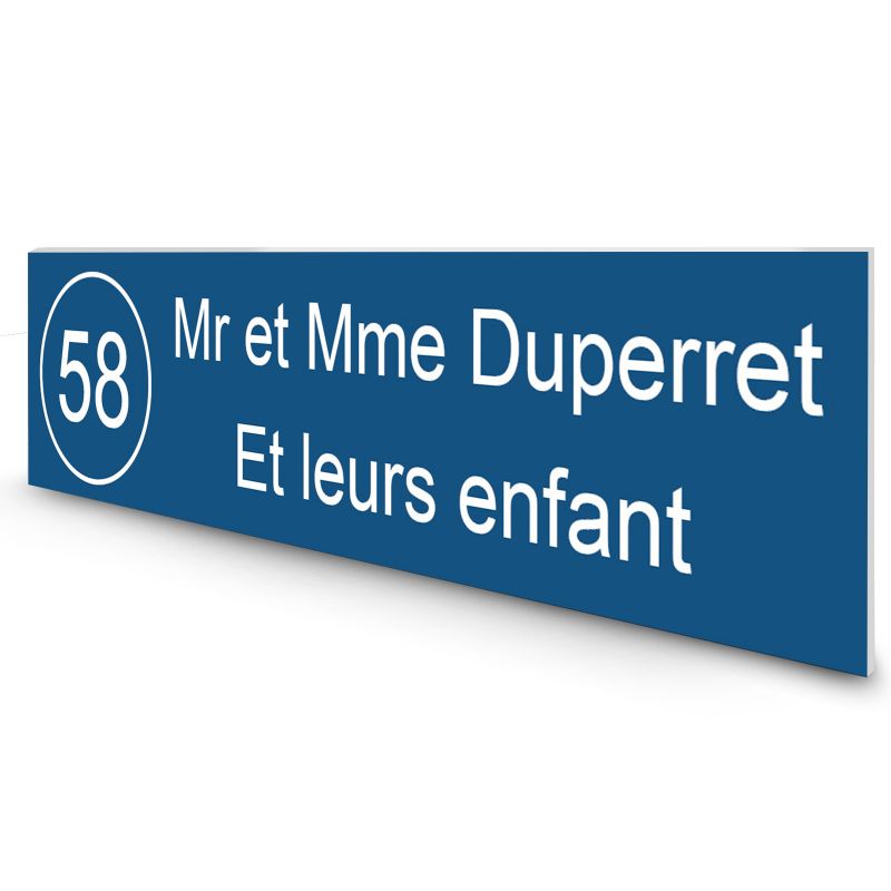 Étiquette Nom + Numéro personnalisable pour boîte aux lettres · 100x25x0,8 mm · Bleu lettres blanches - 2 lignes Étiquette Nom + Numéro personnalisable pour boîte aux lettres · 100x25x0,8 mm · Bleu lettres blanches - 2 lignes