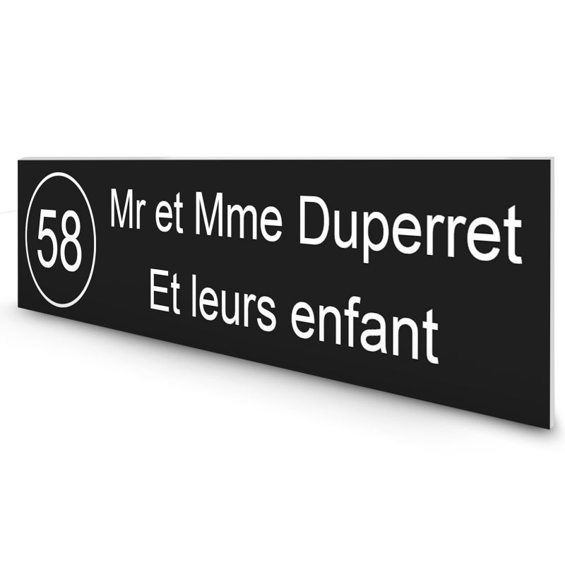 Étiquette Nom + Numéro personnalisable pour boîte aux lettres · 100x25x0,8 mm · Noire lettres blanches - 2 lignes Étiquette Nom + Numéro personnalisable pour boîte aux lettres · 100x25x0,8 mm · Noire lettres blanches - 2 lignes