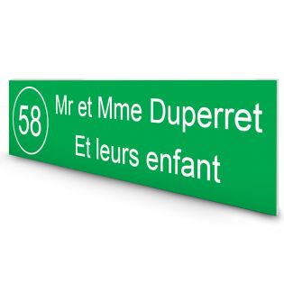 Étiquette Nom + Numéro personnalisable pour boîte aux lettres · 100x25x0,8 mm · Vert clair lettres blanches - 2 lignes
