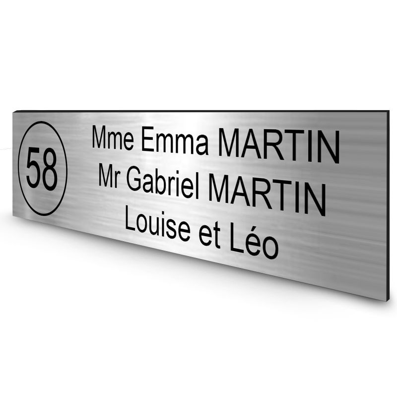 Étiquette Nom + Numéropersonnalisable pour boîte aux lettres · 100x25x0,8 mm ·Argent lettres noires - 3 lignes Étiquette Nom + Numéropersonnalisable pour boîte aux lettres · 100x25x0,8 mm ·Argent lettres noires - 3 lignes