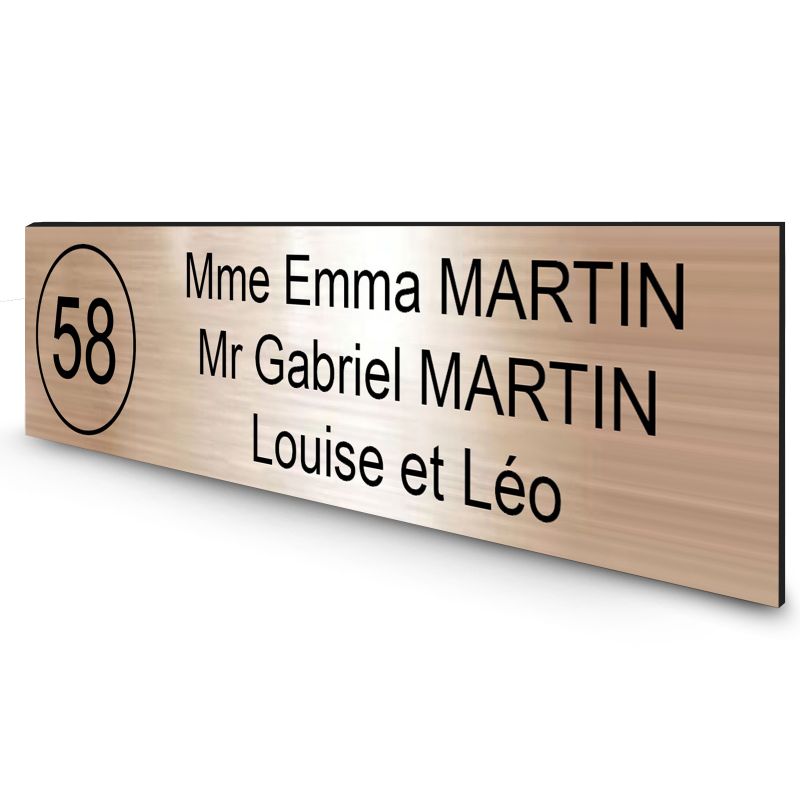Étiquette Nom + Numéro personnalisable pour boîte aux lettres · 100x25x0,8 mm ·Cuivre lettres noires - 3 lignes Étiquette Nom + Numéro personnalisable pour boîte aux lettres · 100x25x0,8 mm ·Cuivre lettres noires - 3 lignes