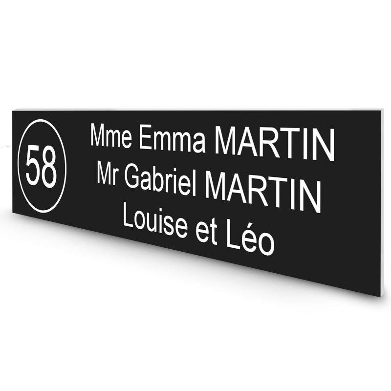 Étiquette Nom + Numéro personnalisable pour boîte aux lettres · 100x25x0,8 mm · Noire lettres blanches - 3 lignes Étiquette Nom + Numéro personnalisable pour boîte aux lettres · 100x25x0,8 mm · Noire lettres blanches - 3 lignes