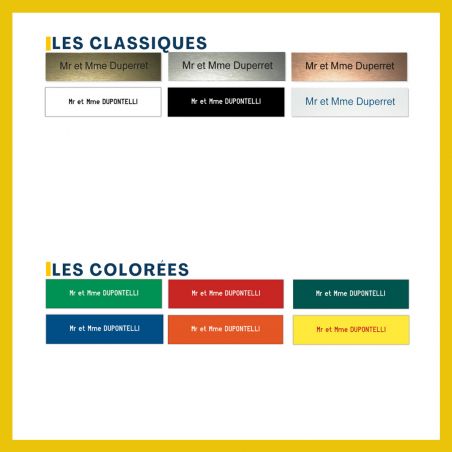 Étiquette Nom + Numéro personnalisable pour boîte aux lettres · 100x25x0,8 mm · Bleu lettres blanches - 3 lignes