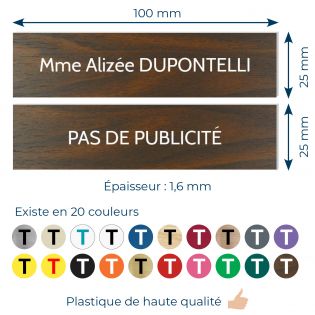 Plaque boite aux lettres personnalisable - Lot de 2 plaques : plaque nom + stop pub – Plaque boite aux lettres adhésive 100 x 25