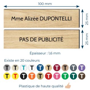 Plaque boite aux lettres personnalisable - Lot de 2 plaques : plaque nom + stop pub – Plaque boite aux lettres adhésive 100 x 25
