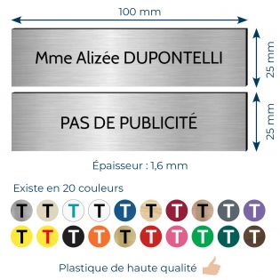 Plaque boite aux lettres personnalisable - Lot de 2 plaques : plaque nom + stop pub – Plaque boite aux lettres adhésive 100 x 25