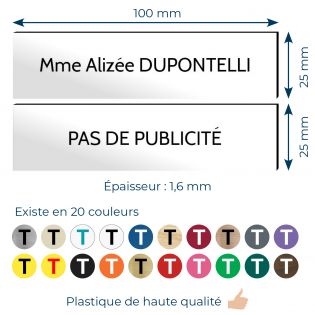 Plaque boite aux lettres personnalisable - Lot de 2 plaques : plaque nom + stop pub – Plaque boite aux lettres adhésive 100 x 25