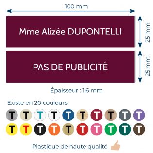 Plaque boite aux lettres personnalisable - Lot de 2 plaques : plaque nom + stop pub – Plaque boite aux lettres adhésive 100 x 25