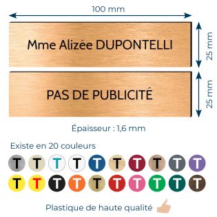 Plaque boite aux lettres personnalisable - Lot de 2 plaques : plaque nom + stop pub – Plaque boite aux lettres adhésive 100 x 25