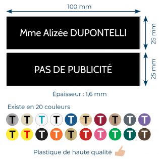 Plaque boite aux lettres personnalisable - Lot de 2 plaques : plaque nom + stop pub – Plaque boite aux lettres adhésive 100 x 25