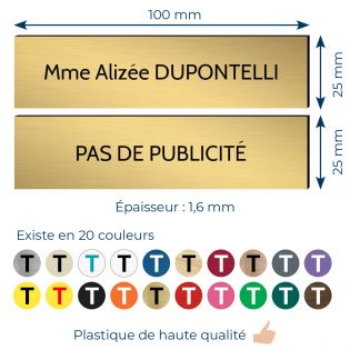 Plaque boite aux lettres personnalisable - Lot de 2 plaques : plaque nom + stop pub – Plaque boite aux lettres adhésive 100 x 25