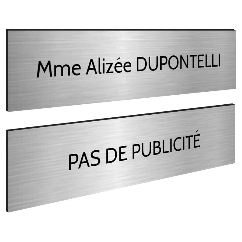 Plaque boite aux lettres personnalisable - Lot de 2 plaques : plaque nom + stop pub – Plaque boite aux lettres adhésive 100 x 25 Plaque boite aux lettres personnalisable - Lot de 2 plaques : plaque nom + stop pub – Plaque boite aux lettres adhésive 100 x 25