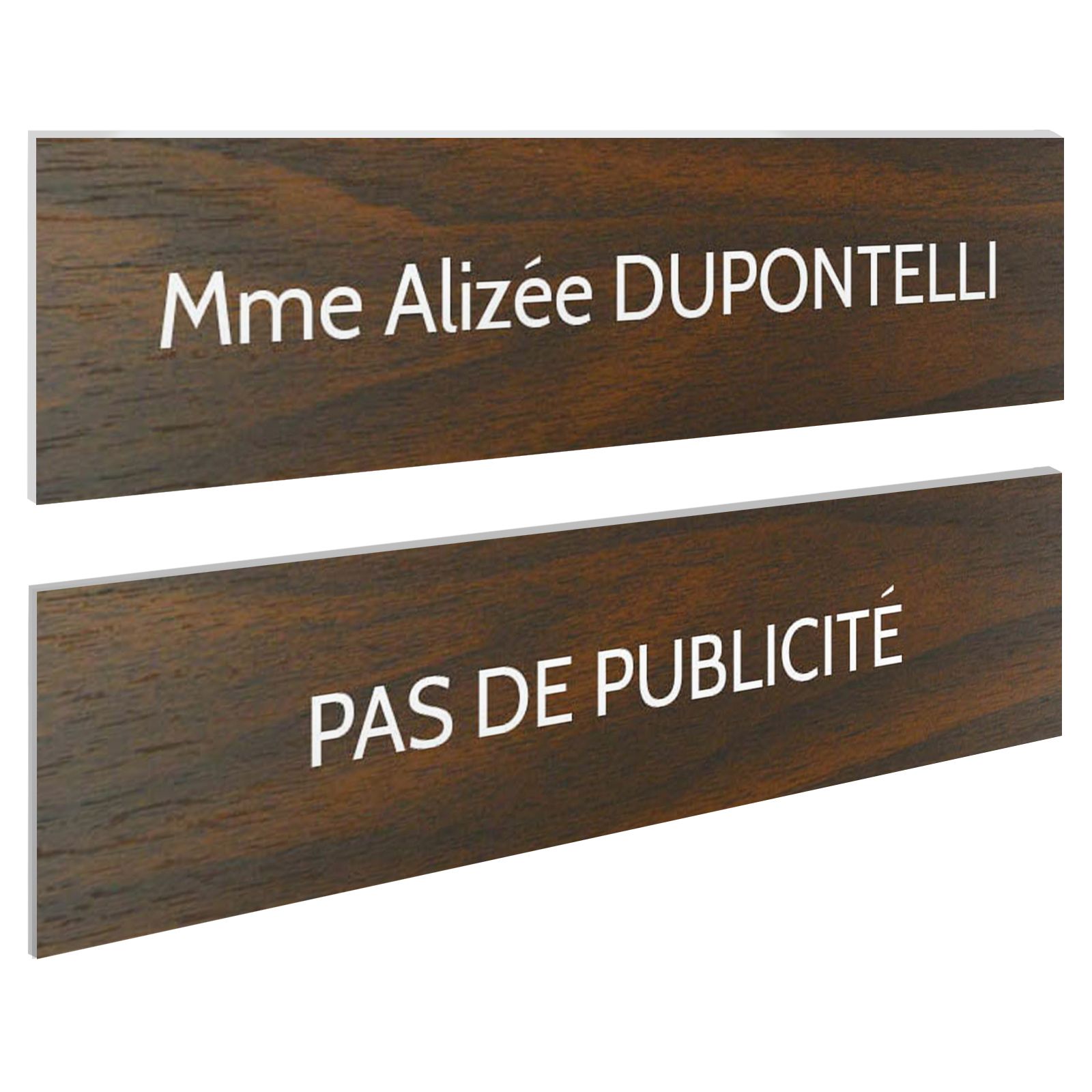 Plaque boite aux lettres personnalisable - Lot de 2 plaques : plaque nom + stop pub – Plaque boite aux lettres adhésive 100 x 25