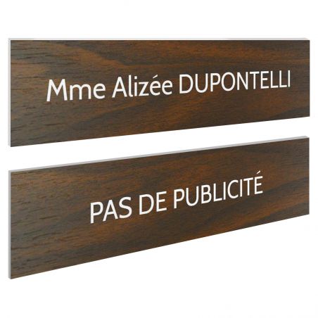 Plaque boite aux lettres personnalisable - Lot de 2 plaques : plaque nom + stop pub – Plaque boite aux lettres adhésive 100 x 25