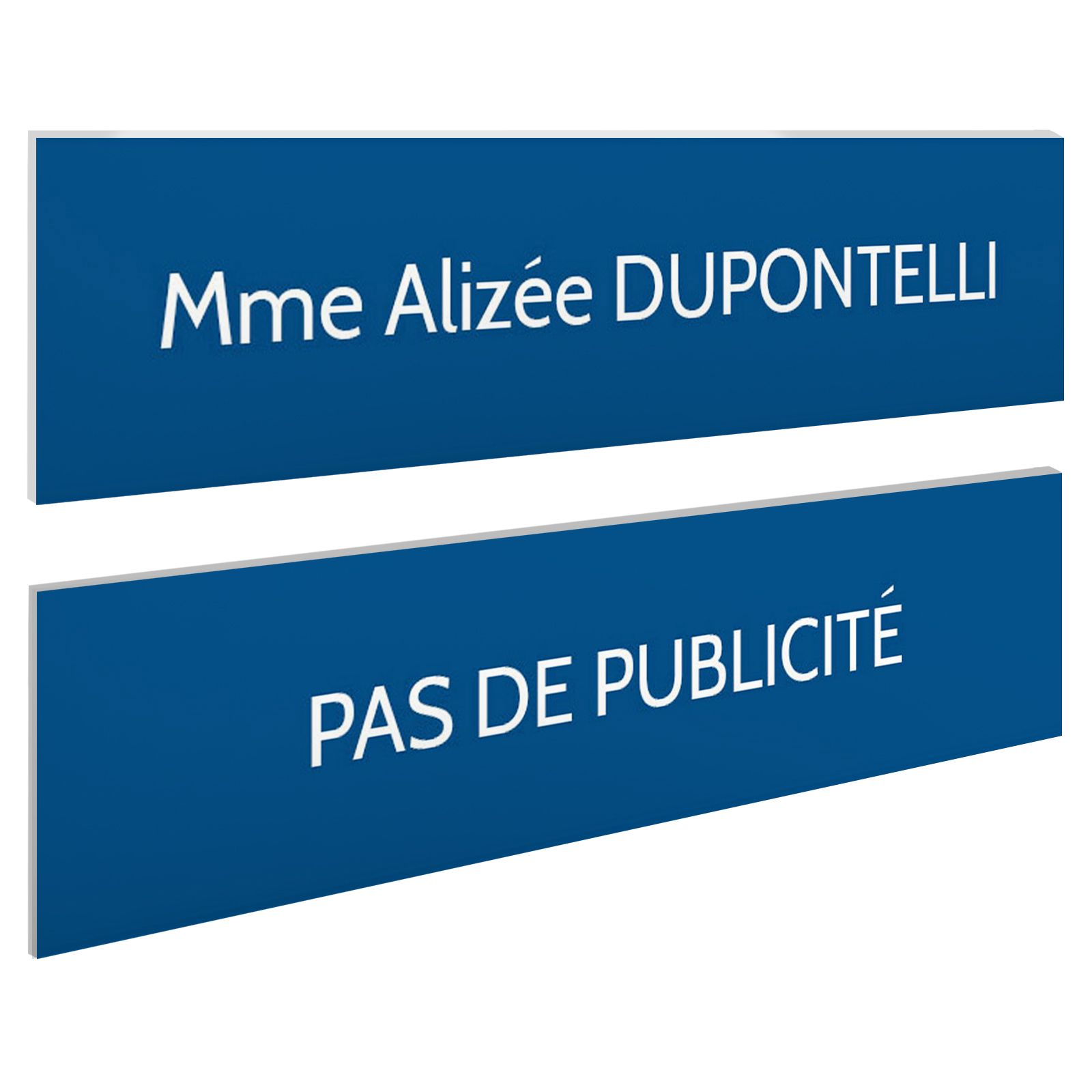 Plaque boite aux lettres personnalisable - Lot de 2 plaques : plaque nom + stop pub – Plaque boite aux lettres adhésive 100 x 25