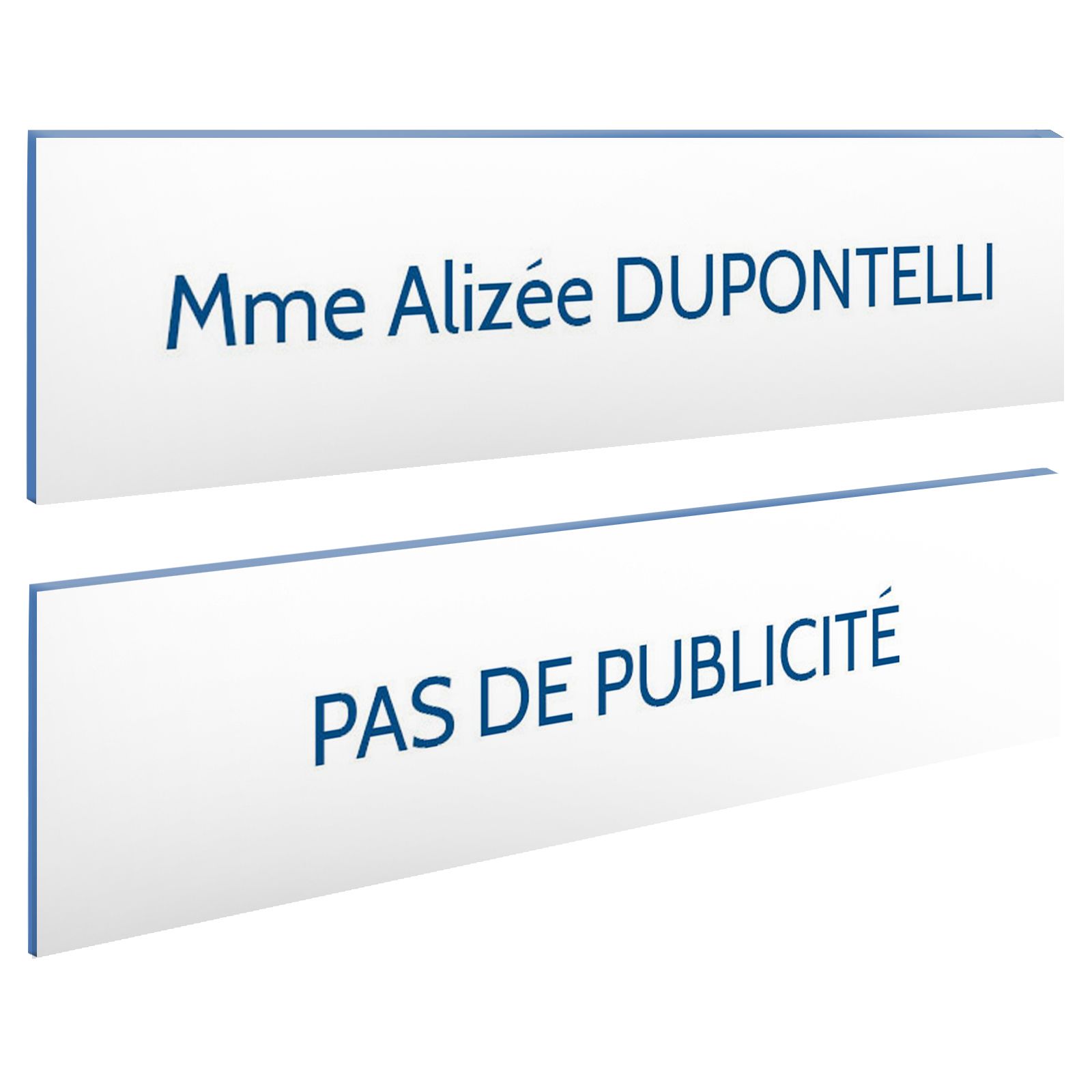 Plaque boite aux lettres personnalisable - Lot de 2 plaques : plaque nom + stop pub – Plaque boite aux lettres adhésive 100 x 25