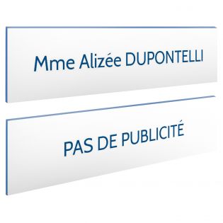 Plaque boite aux lettres personnalisable - Lot de 2 plaques : plaque nom + stop pub – Plaque boite aux lettres adhésive 100 x 25