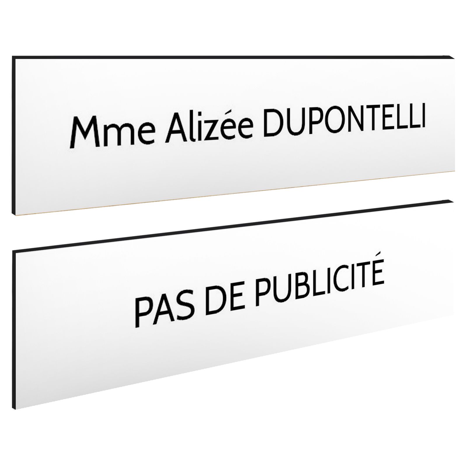Plaque boite aux lettres personnalisable - Lot de 2 plaques : plaque nom + stop pub – Plaque boite aux lettres adhésive 100 x 25