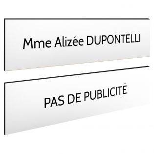 Plaque boite aux lettres personnalisable - Lot de 2 plaques : plaque nom + stop pub – Plaque boite aux lettres adhésive 100 x 25
