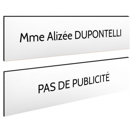 Plaque boite aux lettres personnalisable - Lot de 2 plaques : plaque nom + stop pub – Plaque boite aux lettres adhésive 100 x 25