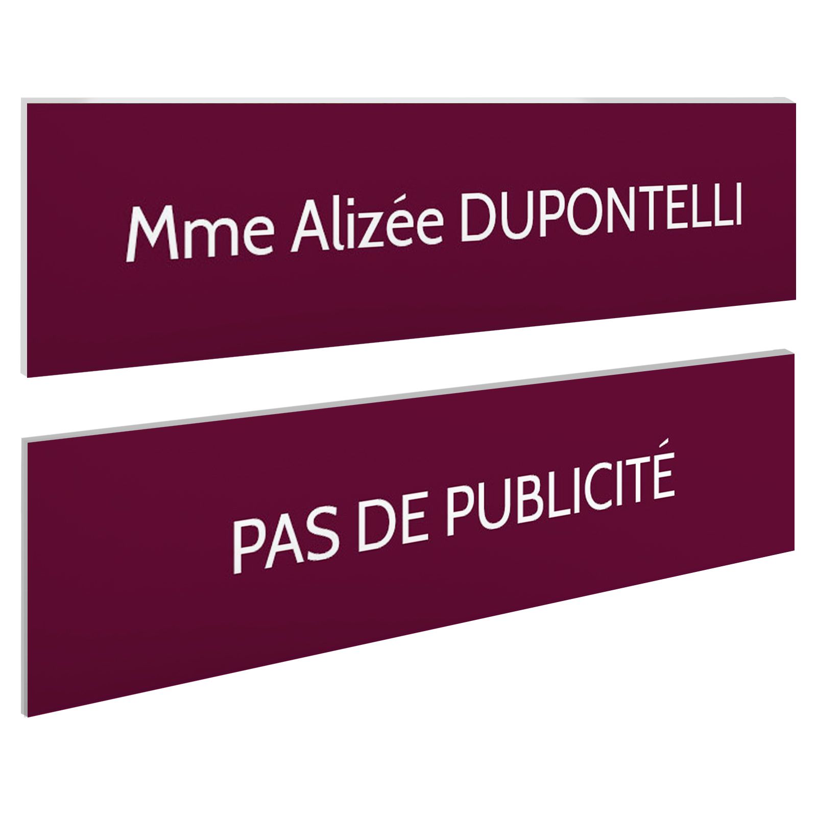Plaque boite aux lettres personnalisable - Lot de 2 plaques : plaque nom + stop pub – Plaque boite aux lettres adhésive 100 x 25