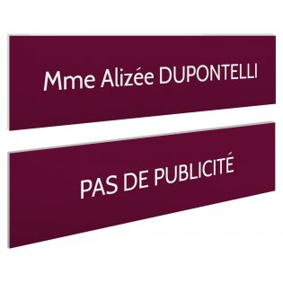 Plaque boite aux lettres personnalisable - Lot de 2 plaques : plaque nom + stop pub – Plaque boite aux lettres adhésive 100 x 25