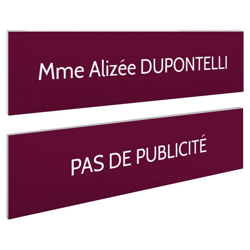 Plaque boite aux lettres personnalisable - Lot de 2 plaques : plaque nom + stop pub – Plaque boite aux lettres adhésive 100 x 25 Plaque boite aux lettres personnalisable - Lot de 2 plaques : plaque nom + stop pub – Plaque boite aux lettres adhésive 100 x 25