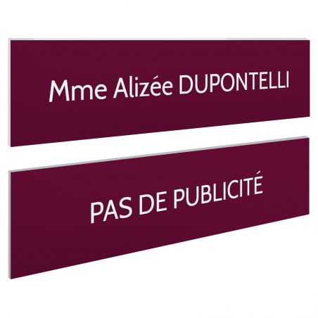 Plaque boite aux lettres personnalisable - Lot de 2 plaques : plaque nom + stop pub – Plaque boite aux lettres adhésive 100 x 25