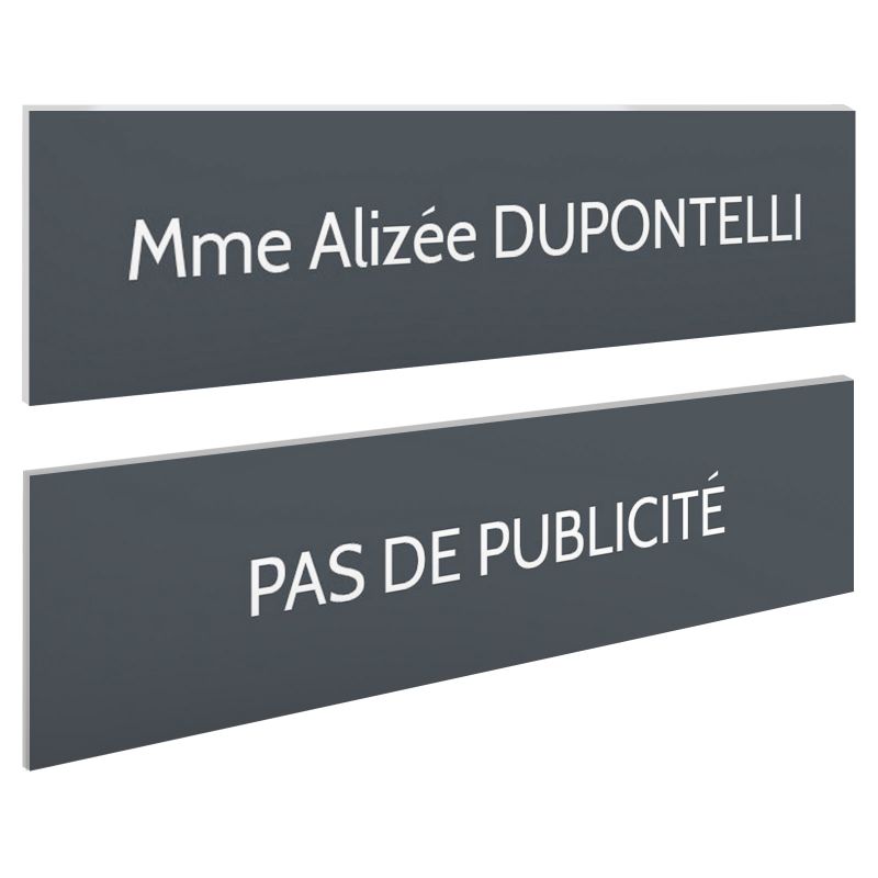 Plaque boite aux lettres personnalisable - Lot de 2 plaques : plaque nom + stop pub – Plaque boite aux lettres adhésive 100 x 25 Plaque boite aux lettres personnalisable - Lot de 2 plaques : plaque nom + stop pub – Plaque boite aux lettres adhésive 100 x 25