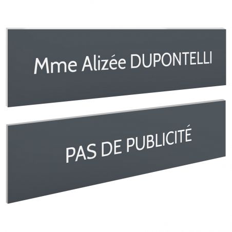 Plaque boite aux lettres personnalisable - Lot de 2 plaques : plaque nom + stop pub – Plaque boite aux lettres adhésive 100 x 25