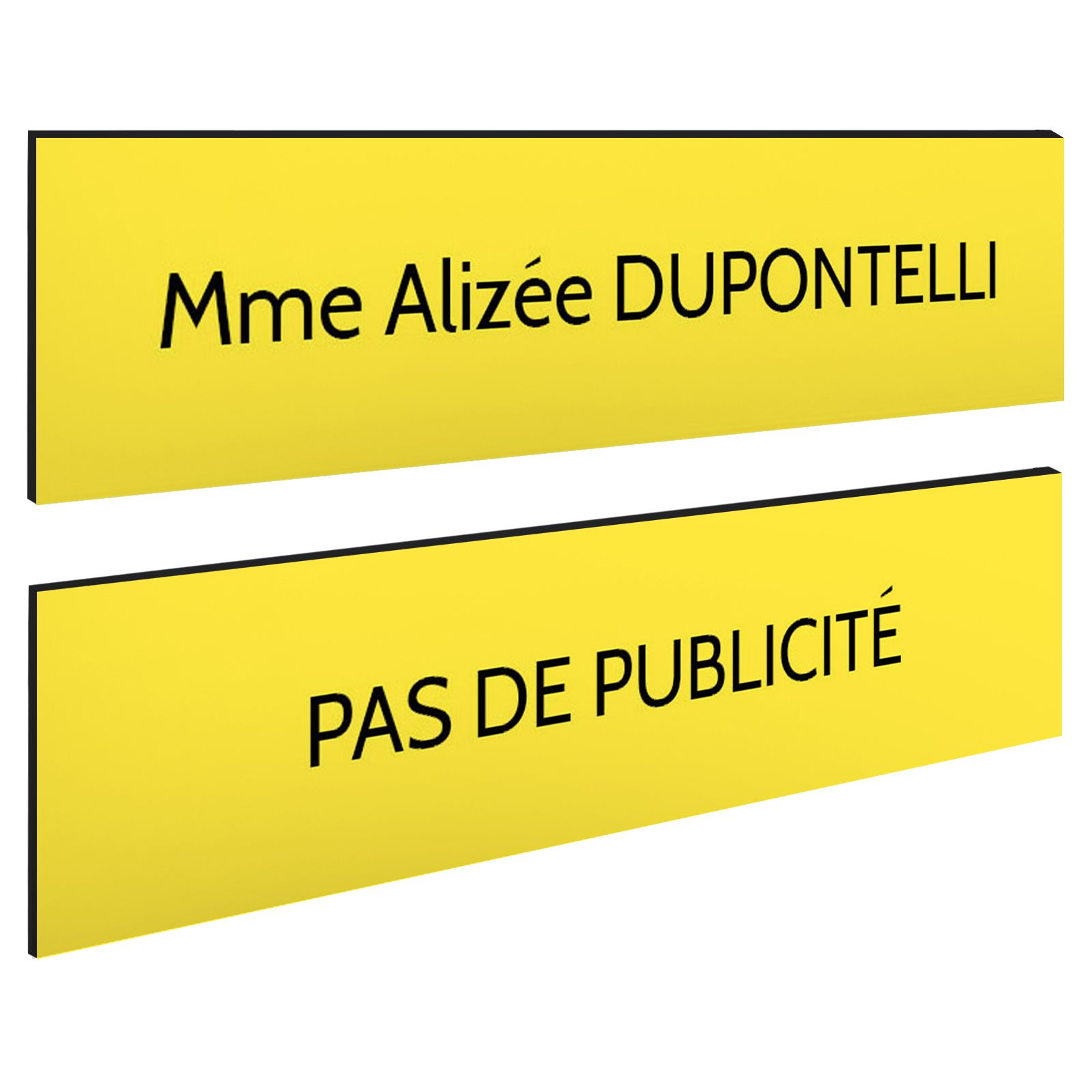 Plaque boite aux lettres personnalisable - Lot de 2 plaques : plaque nom + stop pub – Plaque boite aux lettres adhésive 100 x 25