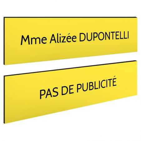 Plaque boite aux lettres personnalisable - Lot de 2 plaques : plaque nom + stop pub – Plaque boite aux lettres adhésive 100 x 25