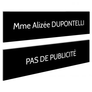 Plaque boite aux lettres personnalisable - Lot de 2 plaques : plaque nom + stop pub – Plaque boite aux lettres adhésive 100 x 25