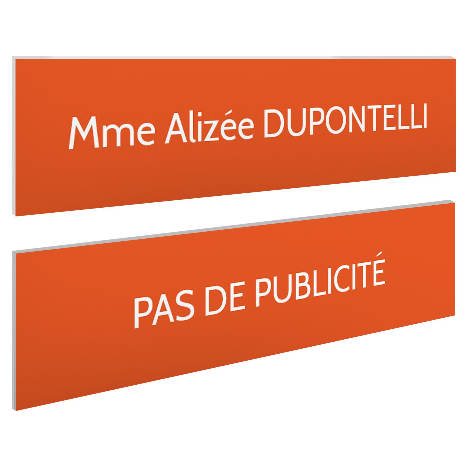 Plaque boite aux lettres personnalisable - Lot de 2 plaques : plaque nom + stop pub – Plaque boite aux lettres adhésive 100 x 25