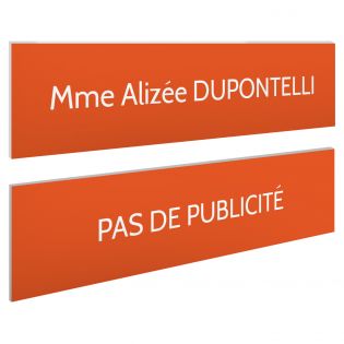 Plaque boite aux lettres personnalisable - Lot de 2 plaques : plaque nom + stop pub – Plaque boite aux lettres adhésive 100 x 25