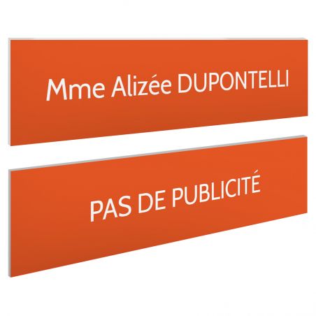 Plaque boite aux lettres personnalisable - Lot de 2 plaques : plaque nom + stop pub – Plaque boite aux lettres adhésive 100 x 25