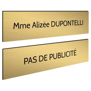 Plaque boite aux lettres personnalisable - Lot de 2 plaques : plaque nom + stop pub – Plaque boite aux lettres adhésive 100 x 25