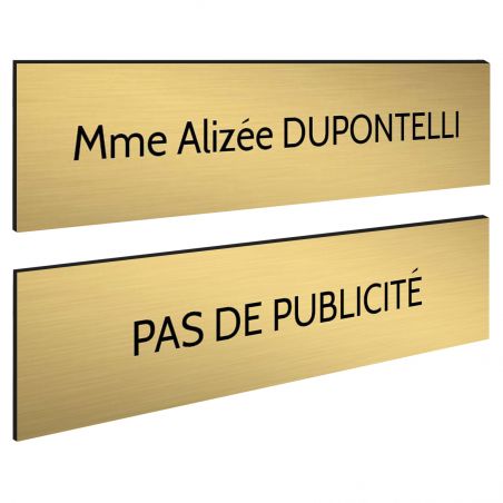 Plaque boite aux lettres personnalisable - Lot de 2 plaques : plaque nom + stop pub – Plaque boite aux lettres adhésive 100 x 25