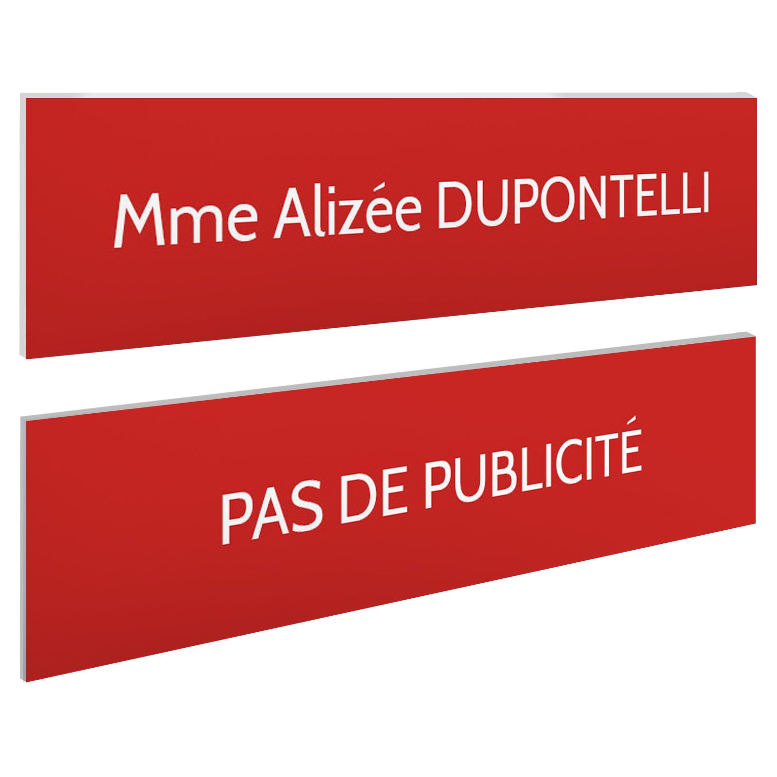 Plaque boite aux lettres personnalisable - Lot de 2 plaques : plaque nom + stop pub – Plaque boite aux lettres adhésive 100 x 25