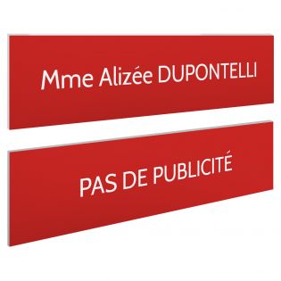 Plaque boite aux lettres personnalisable - Lot de 2 plaques : plaque nom + stop pub – Plaque boite aux lettres adhésive 100 x 25