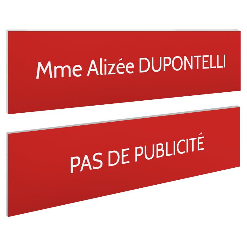 Plaque boite aux lettres personnalisable - Lot de 2 plaques : plaque nom + stop pub – Plaque boite aux lettres adhésive 100 x 25 Plaque boite aux lettres personnalisable - Lot de 2 plaques : plaque nom + stop pub – Plaque boite aux lettres adhésive 100 x 25
