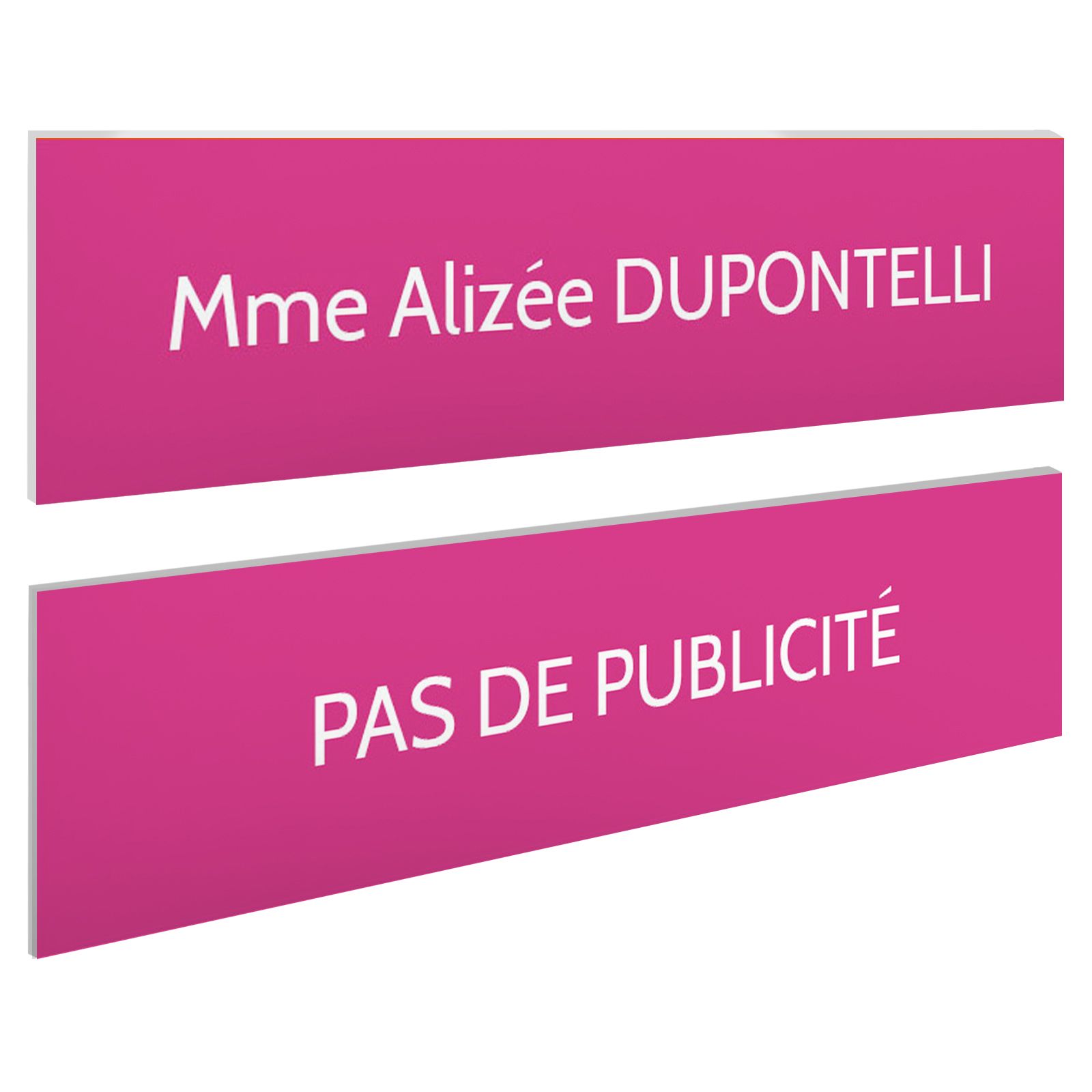 Plaque boite aux lettres personnalisable - Lot de 2 plaques : plaque nom + stop pub – Plaque boite aux lettres adhésive 100 x 25