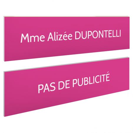 Plaque boite aux lettres personnalisable - Lot de 2 plaques : plaque nom + stop pub – Plaque boite aux lettres adhésive 100 x 25
