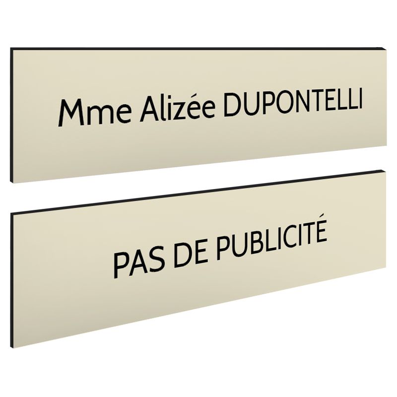 Plaque boite aux lettres personnalisable - Lot de 2 plaques : plaque nom + stop pub – Plaque boite aux lettres adhésive 100 x 25