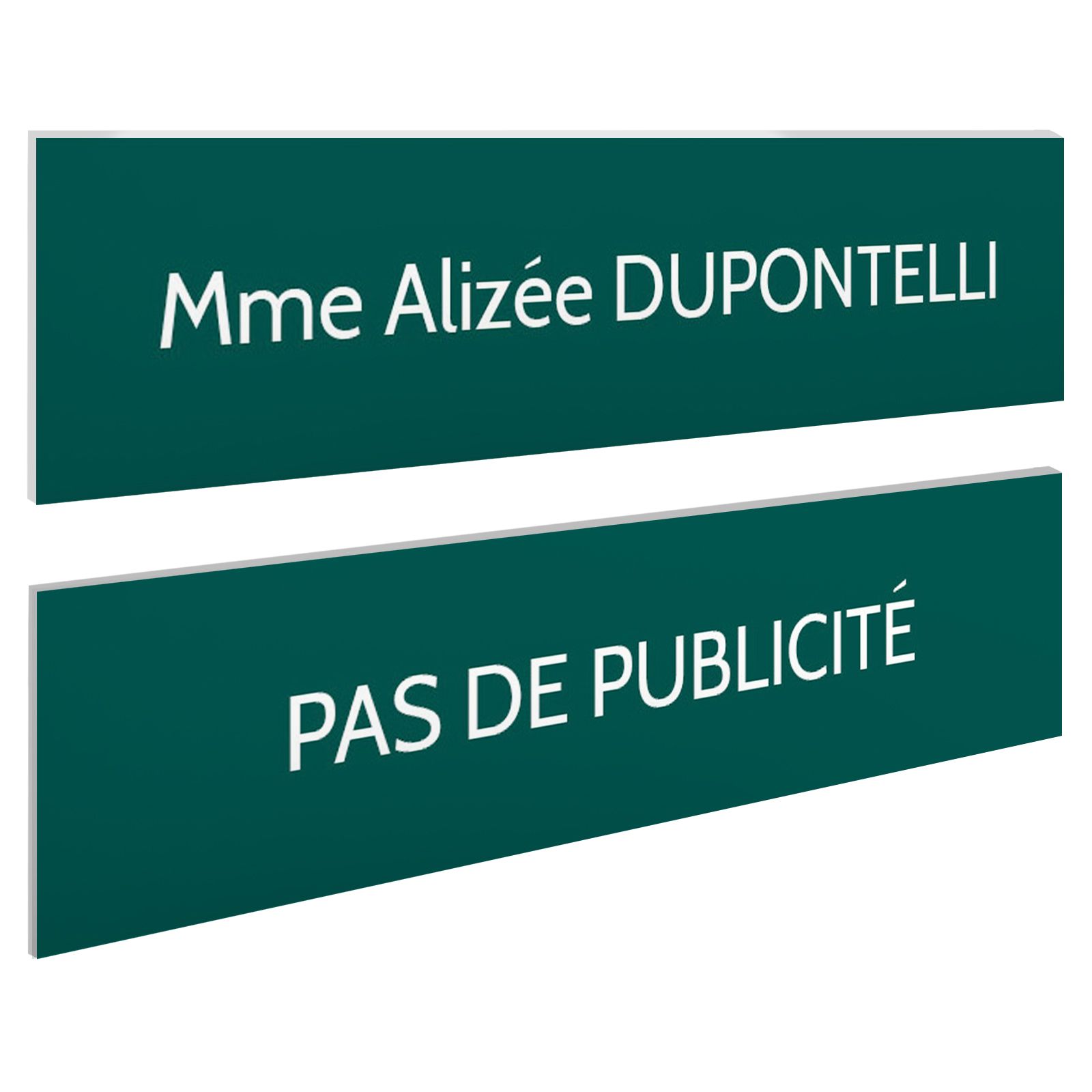 Plaque boite aux lettres personnalisable - Lot de 2 plaques : plaque nom + stop pub – Plaque boite aux lettres adhésive 100 x 25