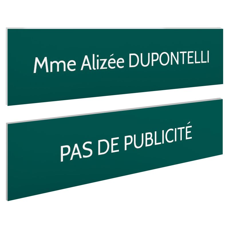 Plaque boite aux lettres personnalisable - Lot de 2 plaques : plaque nom + stop pub – Plaque boite aux lettres adhésive 100 x 25 Plaque boite aux lettres personnalisable - Lot de 2 plaques : plaque nom + stop pub – Plaque boite aux lettres adhésive 100 x 25