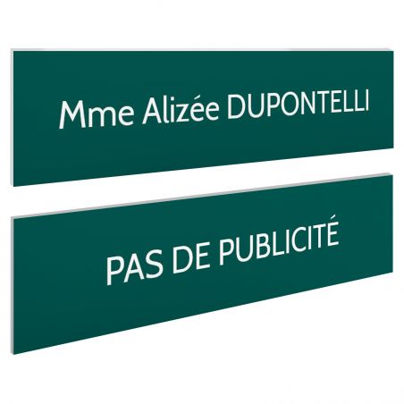 Plaque boite aux lettres personnalisable - Lot de 2 plaques : plaque nom + stop pub – Plaque boite aux lettres adhésive 100 x 25
